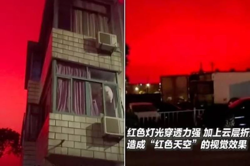 "الصين تشهد يوم القيامة: السماء تتحول إلى الأحمر والرعب يجتاح السكان!"